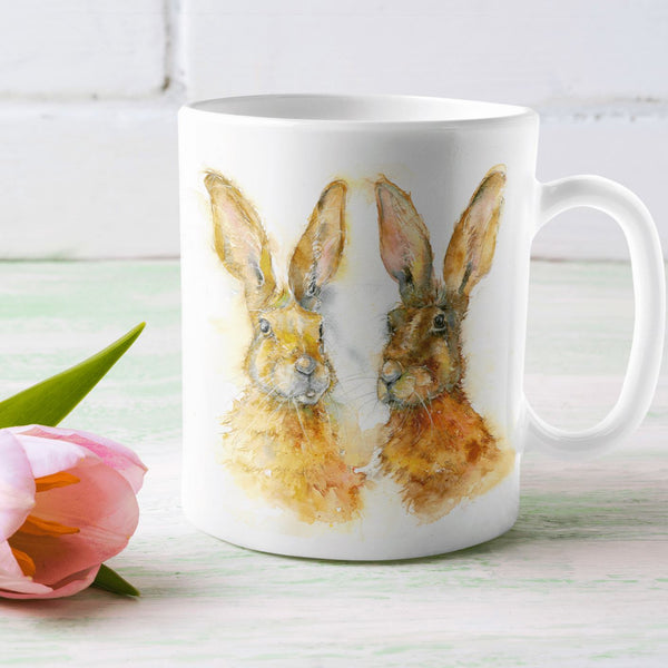 Brown Hares China Mug designed by artist Sheila Gill