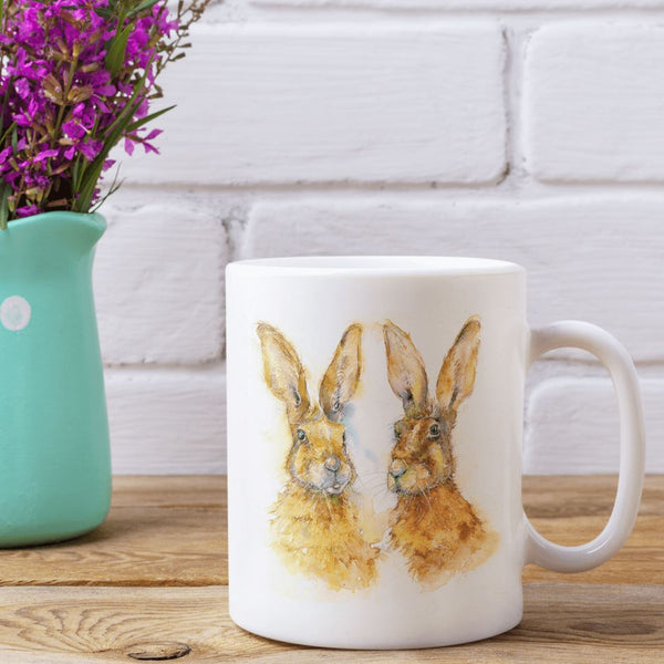 Brown Hares China Mug designed by artist Sheila Gill