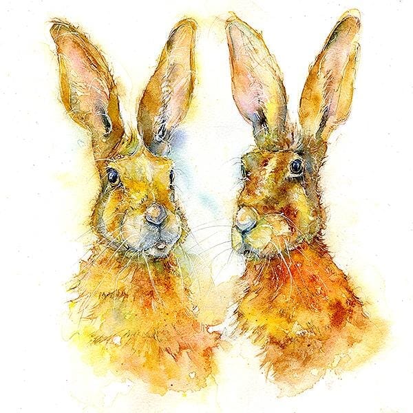 Two Brown Hares Art Print designed by artist Sheila Gill
