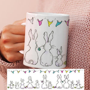 Easter Bunny Rabbits China Mug designed by artist Sheila Gill
