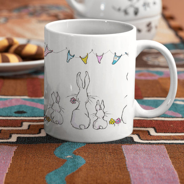 Bunny Rabbits China Mug designed by artist Sheila Gill