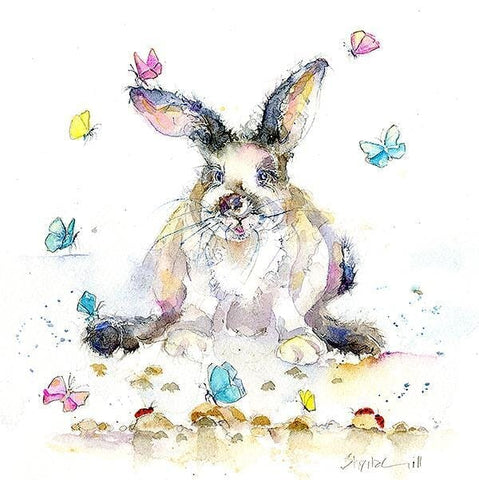 Butterfly Bunny Art Print designed by artist Sheila Gill
