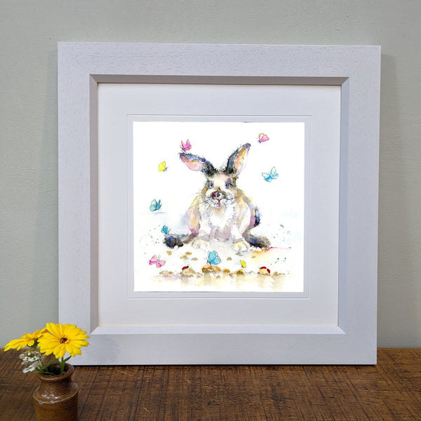 Butterfly Bunny Art Print designed by artist Sheila Gill