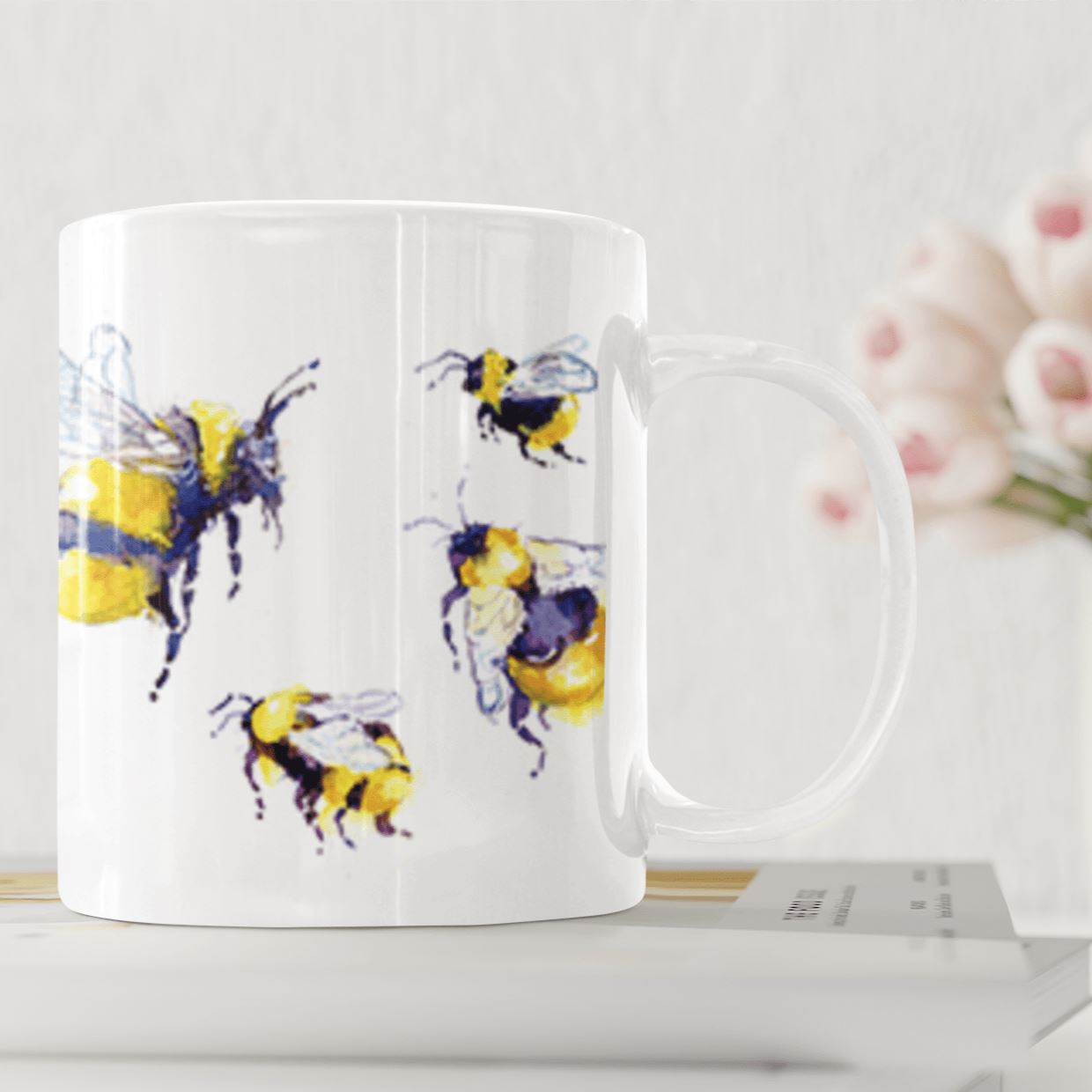 Garden Bumble bee Buzzy Bee Ceramic Mug designed by artist Sheila Gill