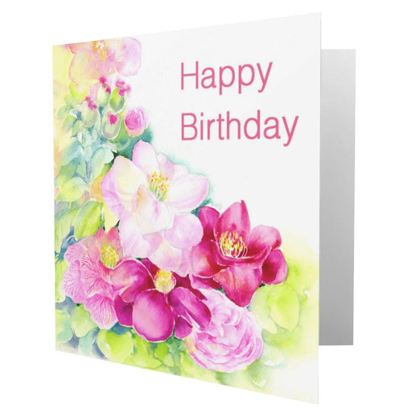 Camellias Happy Birthday Card designed by artist Sheila Gill