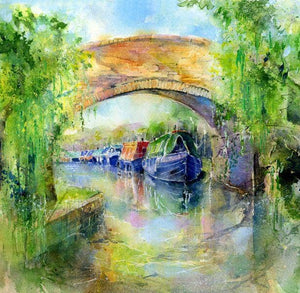 Canal Narrowboats Greeting Card designed by artist Sheila Gill