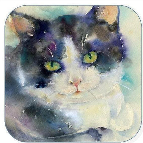 Cat Black and White Coaster Sheila Gill Fine Art