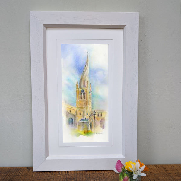 The Crooked Spire, Chesterfield Framed Art Print designed by artist Sheila Gill