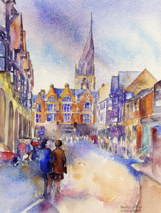 The Crooked Spire, Chesterfield Art Print Watercolour derbyshire landscape by artist Sheila Gill
