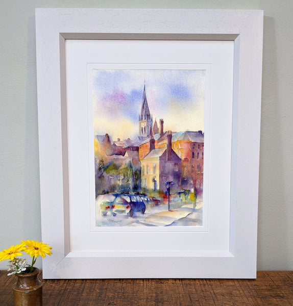 The Crooked Spire, Chesterfield, Derbyshire Framed Art Print designed by artist Sheila Gill