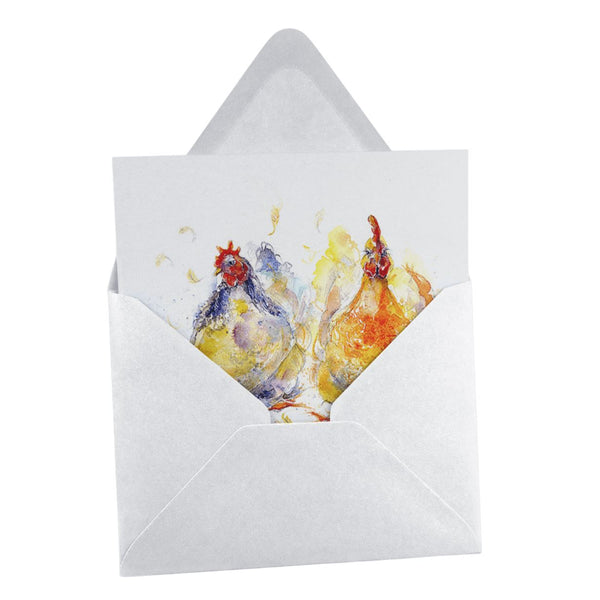 Clucking with Laughter Greeting Card designed by artist Sheila Gill