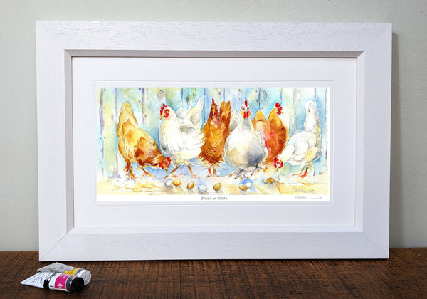 Chickens Framed Art Print designed by artist Sheila Gill