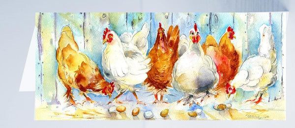 Chickens Greeting Card designed by artist Sheila Gill