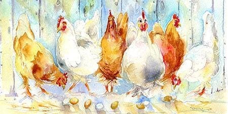 Chickens Greeting Card designed by artist Sheila Gill
