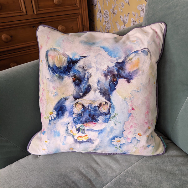 Complete with Synthetic Pad Cow with Flowers Cushion Sheila Gill Fine Art