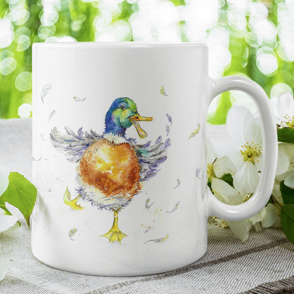 Funny Farmyard Colourful Duck Ceramic Mug designed by artist Sheila Gill