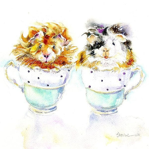 Guinea Pigs Art Picture Cute furry pets Watercolour painted by artist Sheila Gill
