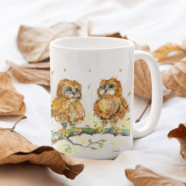 Two Brown Owl Ceramic Mug designed by artist Sheila Gill