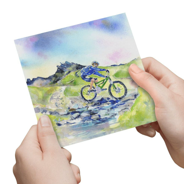 Mountain Bike Greeting Card designed by artist Sheila Gill