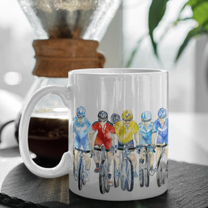 Cyclists China Mug designed by artist Sheila Gill
