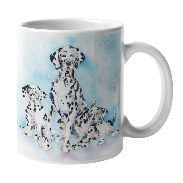 Dalmatians Dogs with puppies Ceramic Mug Watercolour painted designed by artist Sheila Gill
