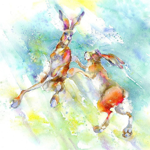 Dancing Hare Greeting Card designed by artist Sheila Gill
