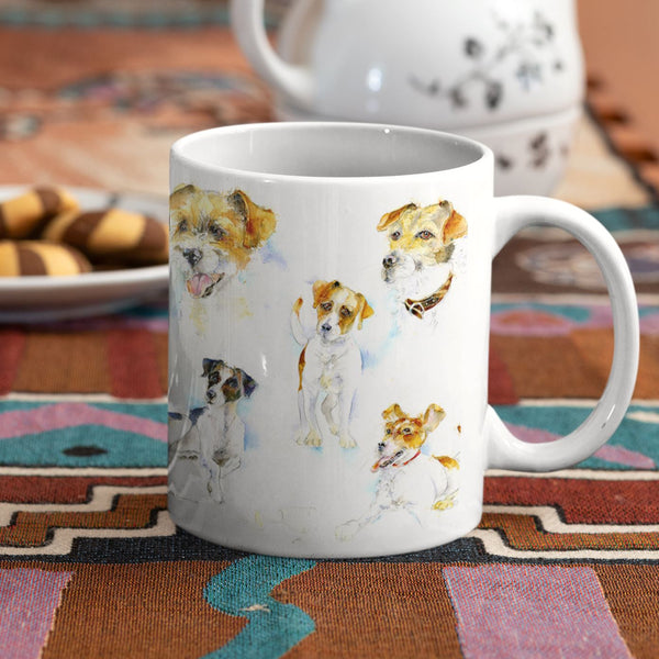 Jack Russell Terrier Dog Ceramic Mug designed by artist Sheila Gill