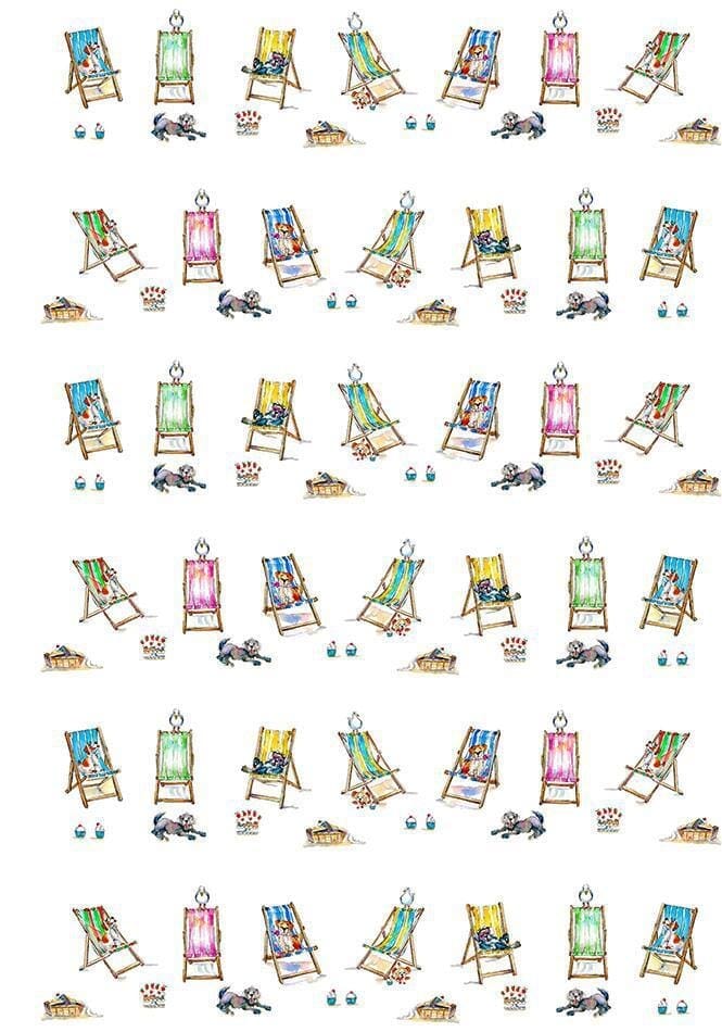 Dogs on Deck Chairs Gift Wrap designed by artist Sheila Gill
