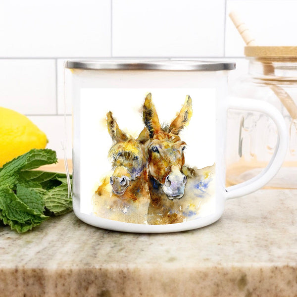 Donkeys Enamel Mug designed by artist Sheila Gill