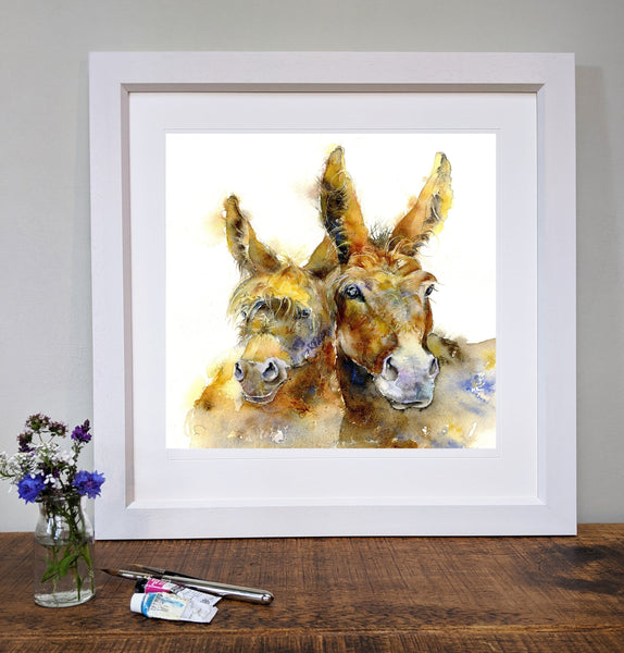 Double Trouble Donkey Art Print designed by artist Sheila Gill
