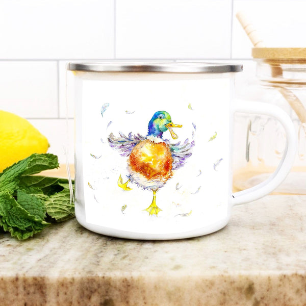 Duck Enamel Mug designed by artist Sheila Gill