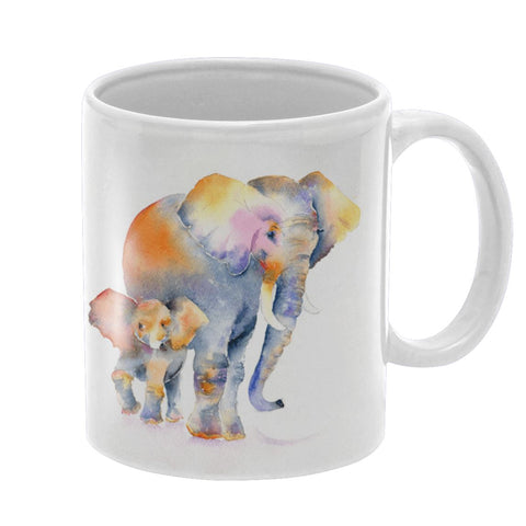 Mum and baby Elephant Ceramic Mug artist Watercolour designed by artist Sheila Gill
