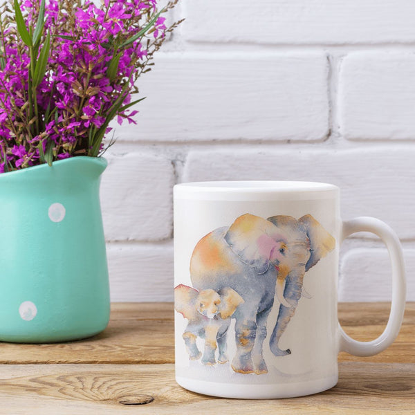 Elephant and baby Ceramic Mug designed by artist Sheila Gill
