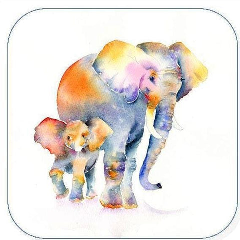 Elephant mum and Baby Coaster Sheila Gill Fine Art