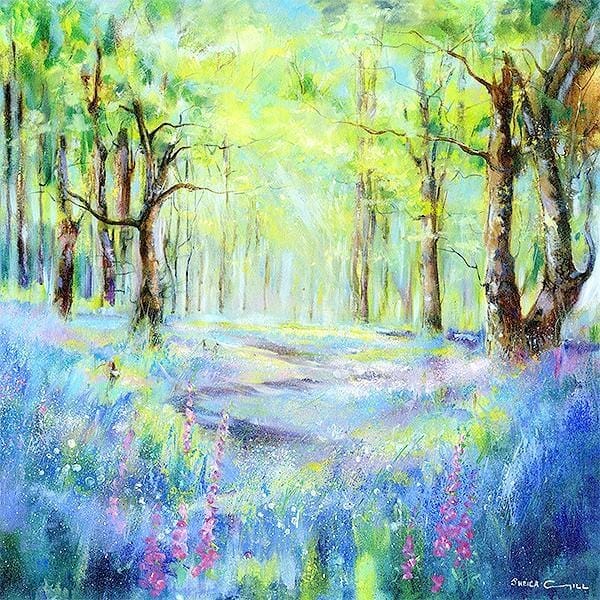 Enchanted Bluebell Wood Art Print from an original oil painting by artist Sheila Gill

