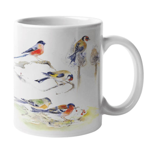 Garden Birds Finches Ceramic Mug designed by artist Sheila Gill
