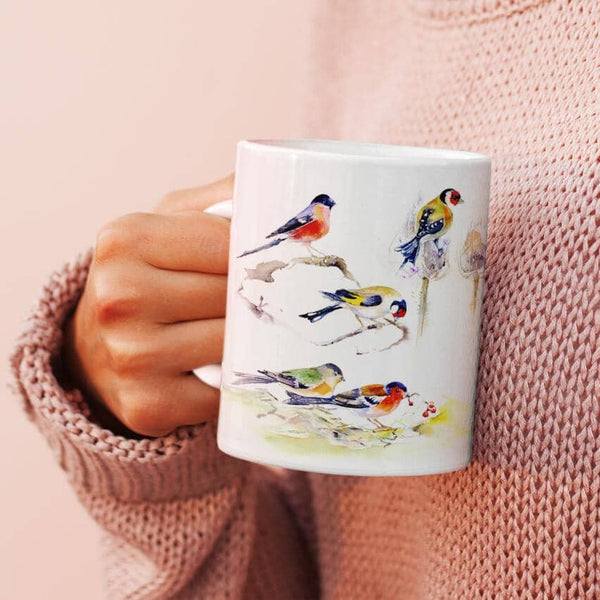 Finches - Garden Birds China Mug designed by artist Sheila Gill
