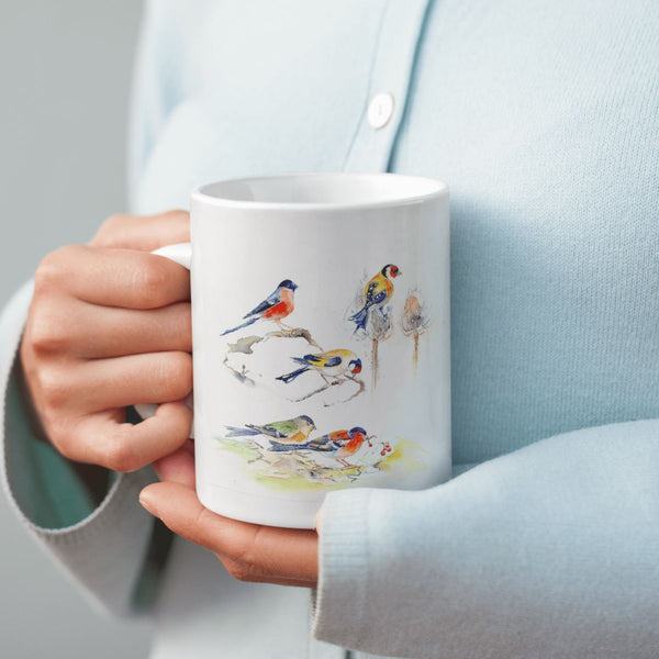 Finches - Garden Birds China Mug designed by artist Sheila Gill