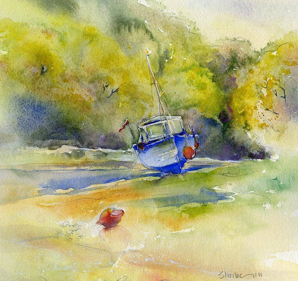 Fishing Boat Greeting Card designed by artist Sheila Gill
