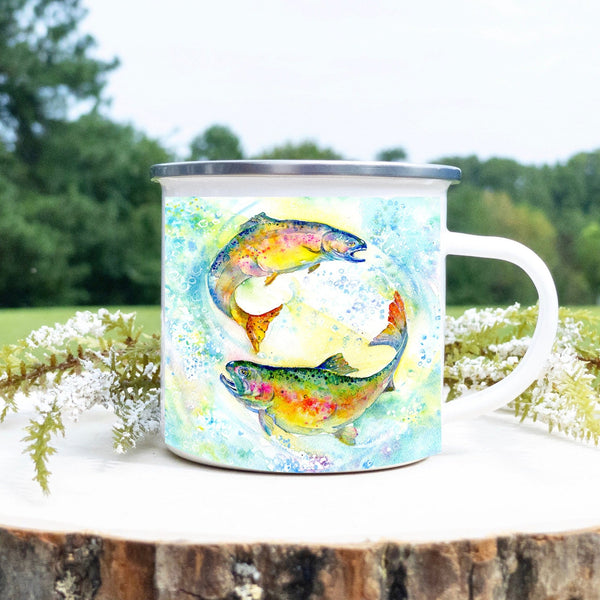 Fish Enamel Mug designed by artist Sheila Gill