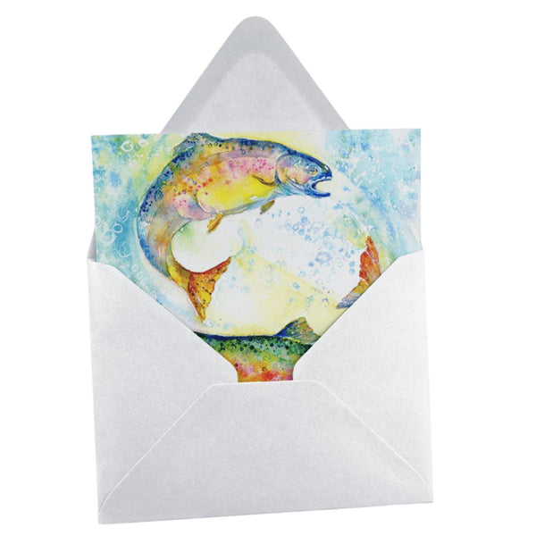 Trout Fishing Greeting Card designed by artist Sheila Gill
