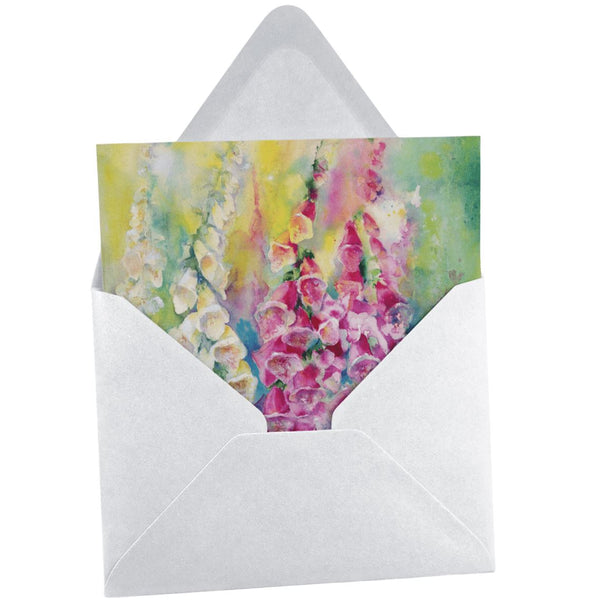Foxgloves Greeting Card designed by artist Sheila Gill
