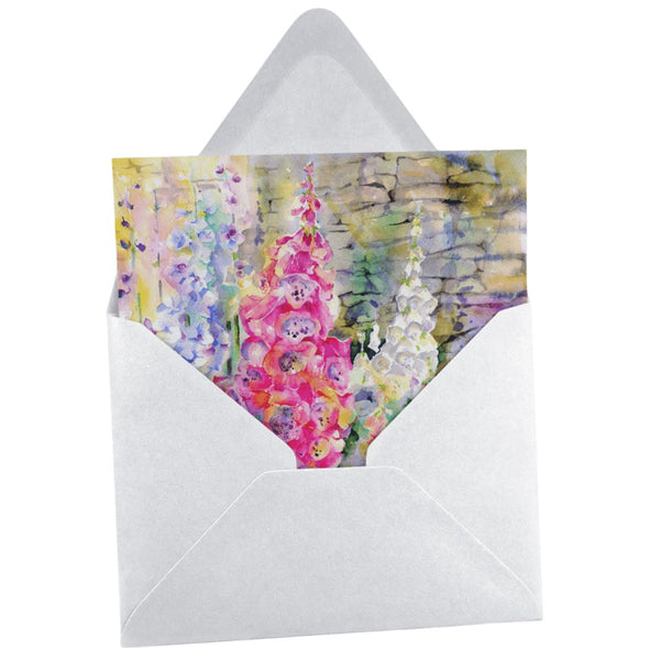 Walled Foxgloves Greeting Card designed by artist Sheila Gill
