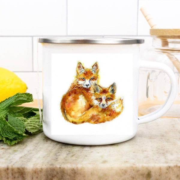 Foxes Enamel Mug designed by artist Sheila Gill
