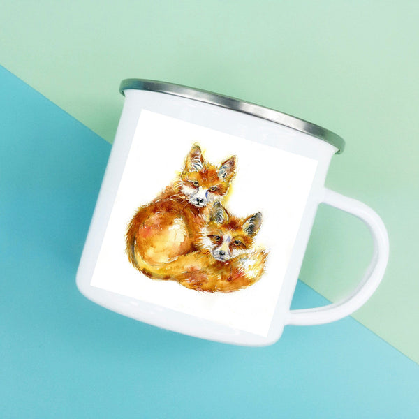 Foxes Enamel Mug designed by artist Sheila Gill