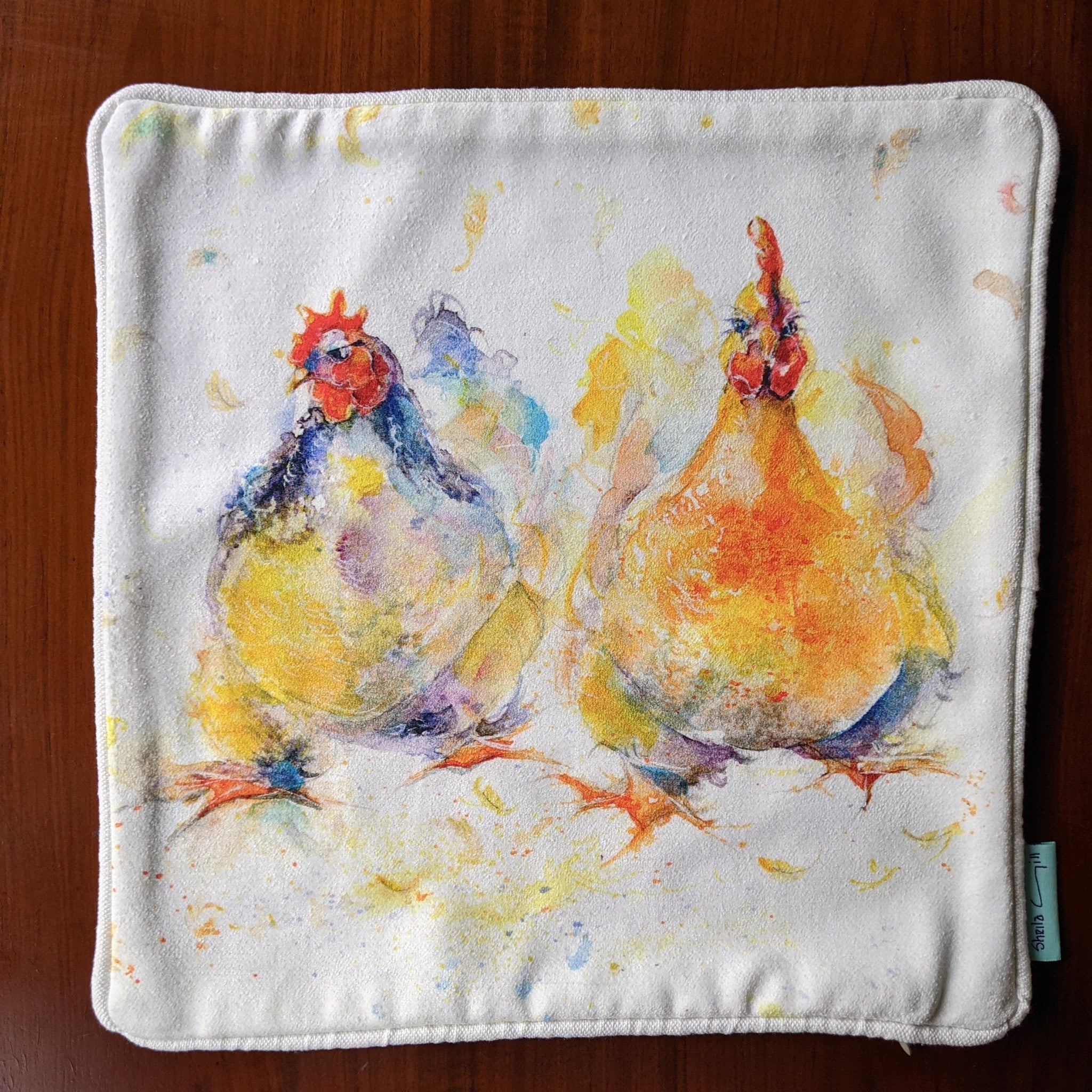 Cushion Cover Only 12 x 12 inches Funny Chickens Small Cushion Sheila Gill Fine Art