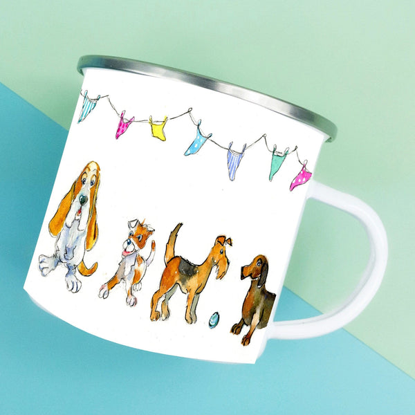 Dogs Collection Enamel Mug designed by artist Sheila Gill