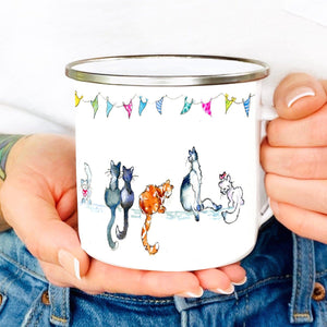 Cats feline Enamel Mug designed by artist Sheila Gill
