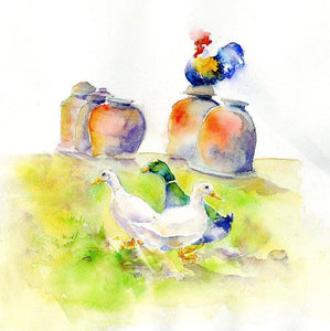 Garden with Ducks Greeting Card designed by artist Sheila Gill

