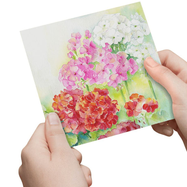 Geraniums Greeting Card designed by artist Sheila Gill